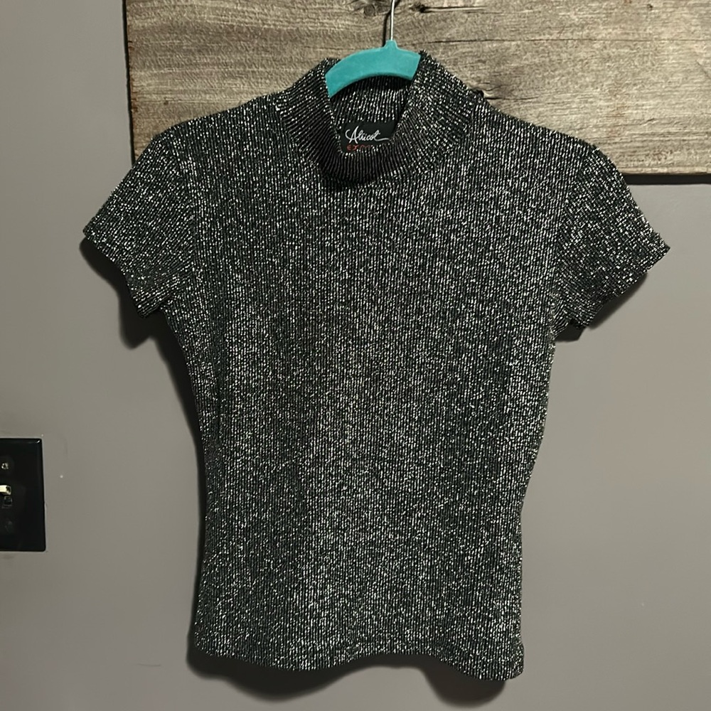 Y2K vintage 90’s Metallic silver  cap short sleeve shirt